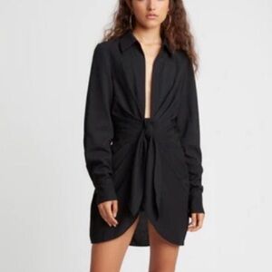 Choosy Crosby Black Long Sleeve Tie Front Plunge V-Neck Mini Dress Size 6